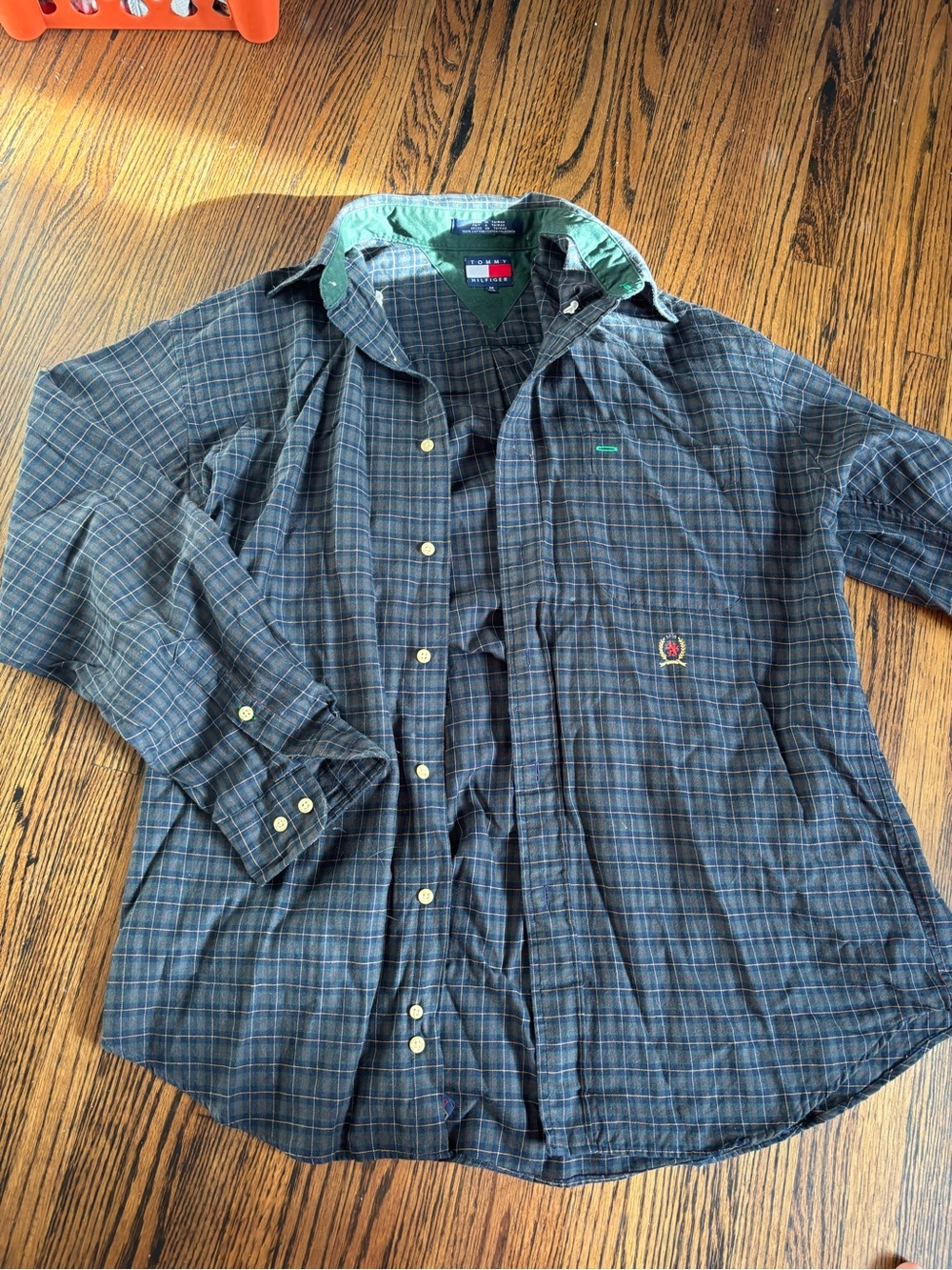 Tommy Hilfiger Men's Navy and Green Plaid Button-Down Shirt